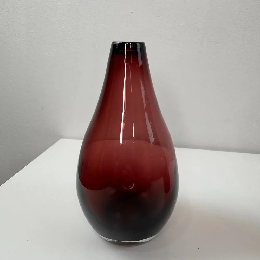 Set 2 Vintage BLENKO Pinched Donut Purple Amethyst Tulip Vase Glass Teardrop MCM